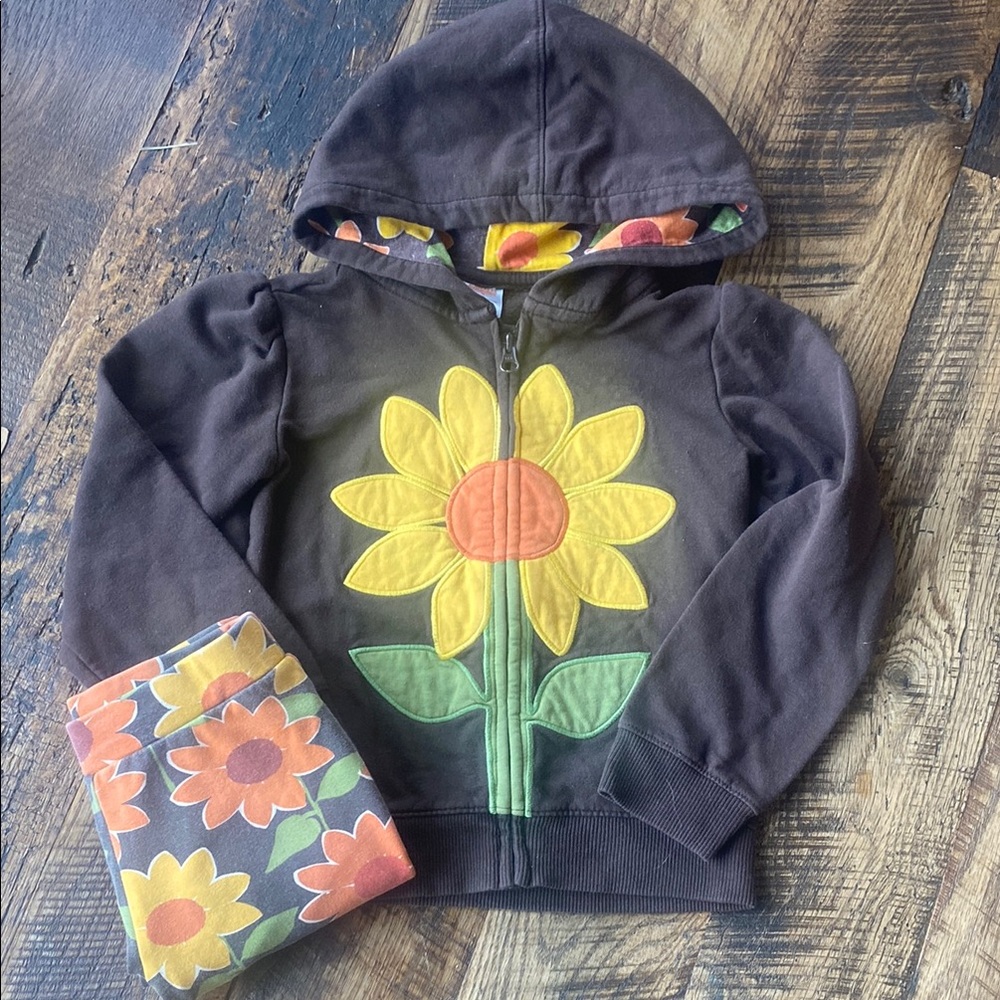 Gymboree Black and Yellow Matching Hoodie Set with Floral Design